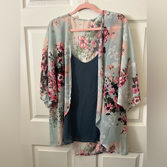 Tops - Floral Kimono with Blue Dress m/L